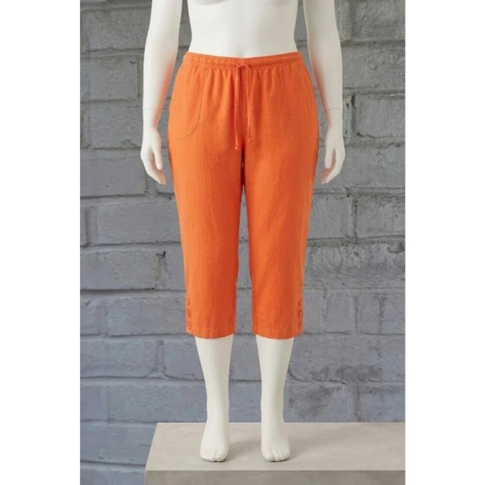 Rebecca Malone Orange 100% Cotton Drawstring Elastic Waist Capri Crop Pants XL